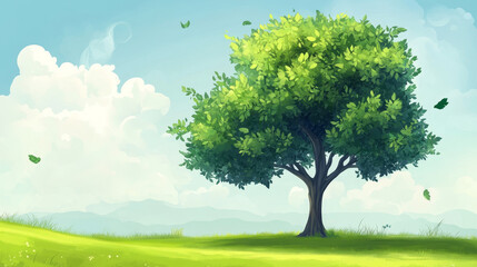 Fototapeta premium Leaves cartoon green tree vector summer leaf plant background