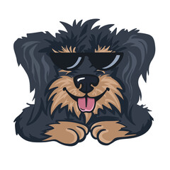 Cool dog with glasses sticking out his tongue, color cartoon vector.
