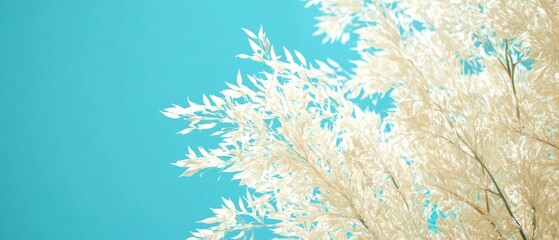 Naklejka premium 青空を背景にした白い葉の植物が繊細に揺れている様子