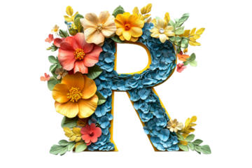 Colorful floral letter R design with vibrant blooms