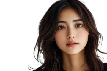 Young woman with long hair and natural makeup portrait