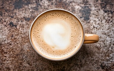 Creamy Latte Coffee in Beige Mug Top View