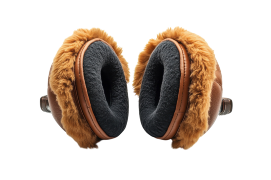 Luxurious Brown Leather Earmuffs With Soft, Fluffy Fur Lining Providing Cozy Warmth And Sound Insulation Against Winters Chill Isolated on Transparent Background