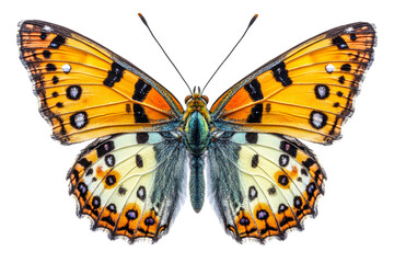 Fototapeta premium Bright orange butterfly with intricate patterns on wings