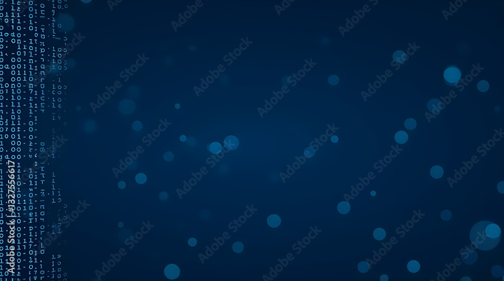 Poster dark blue abstract bokeh circles digital matrix technology background