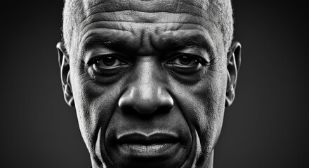 Older African male with intense expression in black and white