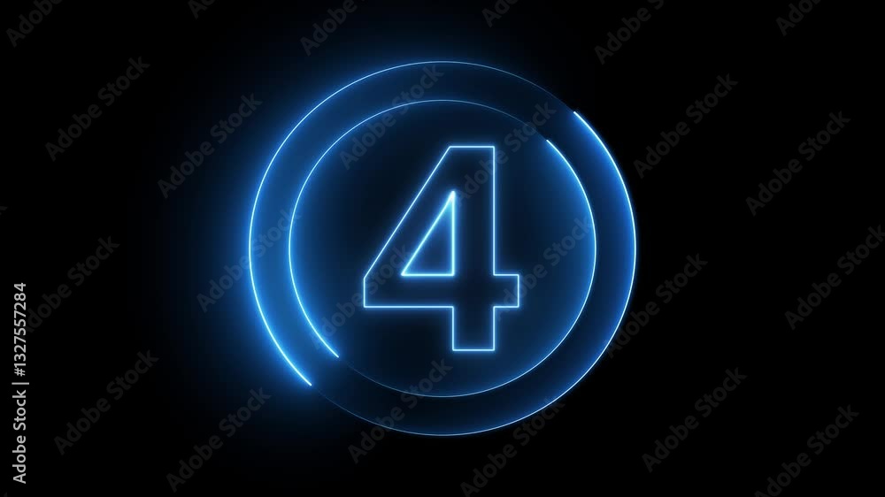 Poster neon bright glowing countdown timer from 0 to 5 seconds.