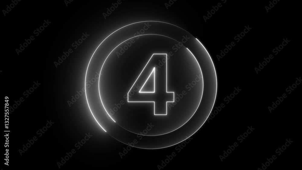 Poster neon bright glowing countdown timer from 0 to 10 seconds.