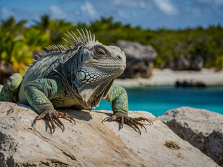 Obraz premium Exuma rock iguana on a stone, Latin name - Cyclura cychlura figginsi