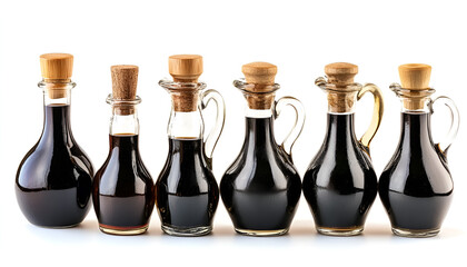 Delicious balsamic vinegar on white background, set