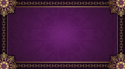 Classic frame of a golden mandala on a purple background