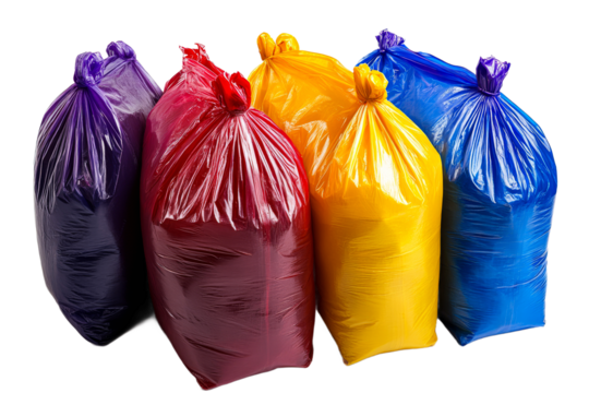 Colorful trash bags arranged for disposal process