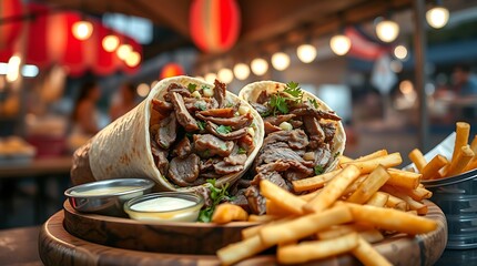 Fototapeta premium Fresh Mexican Burrito Wrapped in a Flour Tortilla on a Black Background – Classic Tex-Mex Food