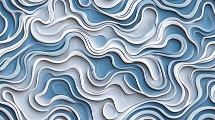 Textured waves of metallic blue and white flow seamlessly across a bright light blue setting, showcasing an artistic design that captivates the viewer's attention.