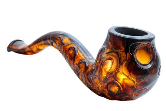 Curved amber swirl smoking tobacco pipe, cut out transparent