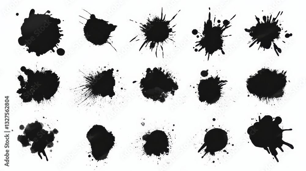Poster vector set of ink splashes blots splatter collection grunge design element and art messy backdrop co