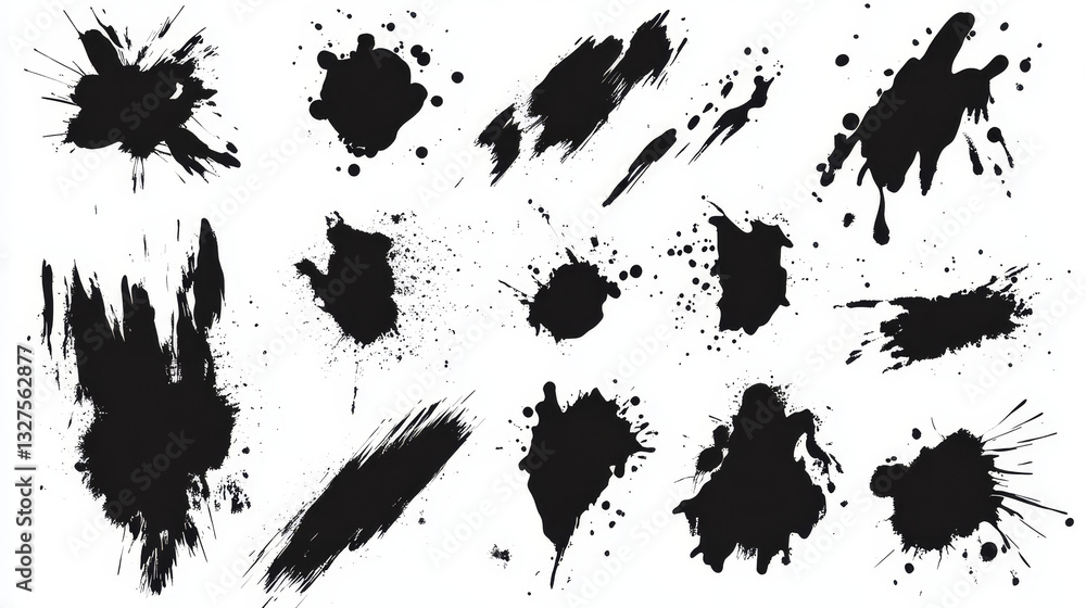 Poster vector set of ink splashes blots splatter collection grunge design element and art messy backdrop co