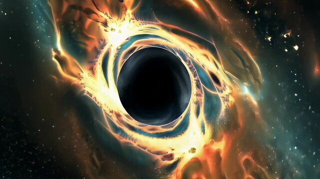 Cosmic abyss: supermassive black hole, event horizon secrets, gravitational effects, galactic core, space-time disruption, wormhole speculation, astronomical wonder, universal force.