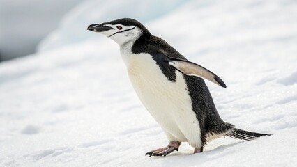 Fototapeta premium Chinstrap Penguin in full view on white studio background