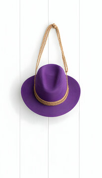 Purple hat with beige rope