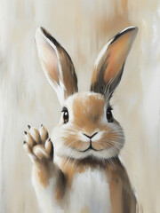 Fototapeta premium Vintage Easter Bunny with Paw as Hello