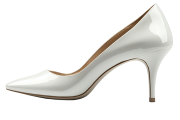Elegant white high heel shoe with a pointed toe design
