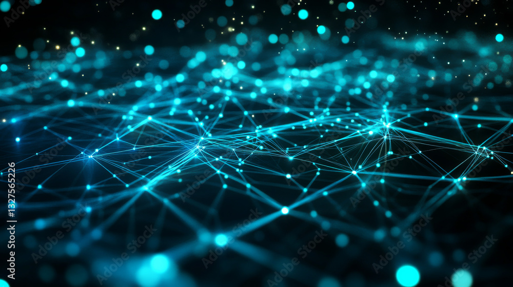 Aufkleber a visually striking 3d-rendered network of glowing turquoise lines against a dark background, symbol