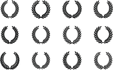 Laurel Wreath Vector Icon Set Fit For Awards, Winner, Trophy, Branches, Foliate Or Leaves Circle Badge.