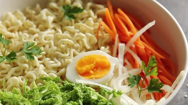 budda bowl noodles vegetables salad tasty fresh delicious gourmet food background table rustic food top view copy space keto and paleo diet vegetarian and vegan food