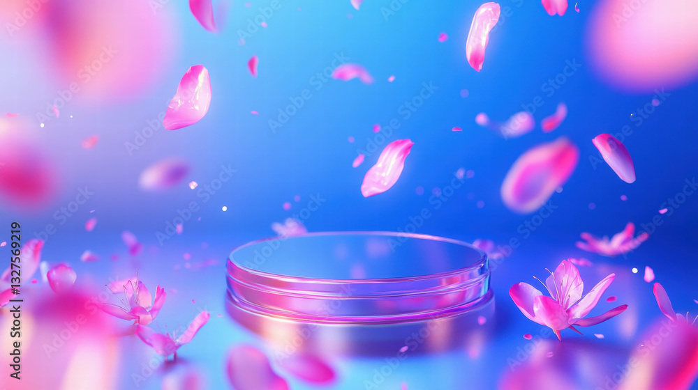 Aufkleber elegant abstract background with floating petals and glass podium for display or presentation