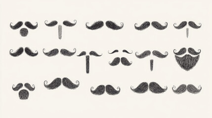 Silhouette vector mustache hair hipster curly collection beard barber and gentleman symbol fashion adult human facial gave vector illustration.