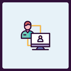 Virtual online meeting connecting person via computer system icon vector
