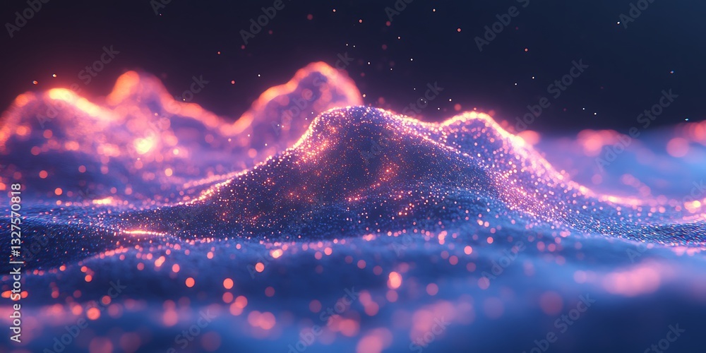 Poster luminous topography abstract background with glowing particles and bokeh lights