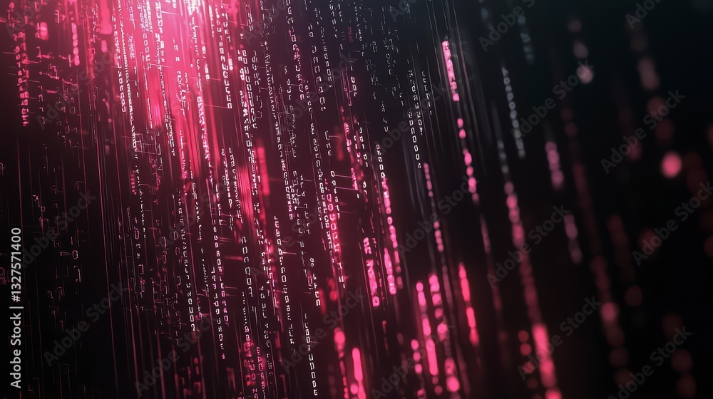 Poster binary code rain: this image portrays streams of vibrant data cascading downwards, like a digital ra