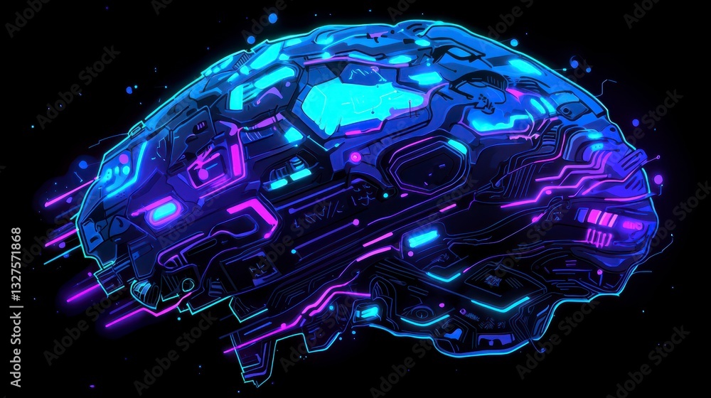 Poster digital brain: a striking digital representation of a human brain glows with an intricate network of