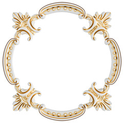 White ornament frame,  gold patina on a white background, Isolated

