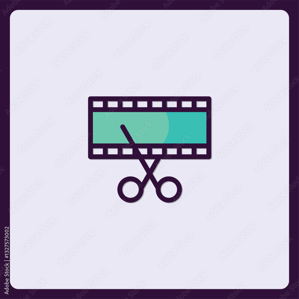 Aufkleber clean filmstrip editing icon with scissors for video projects use