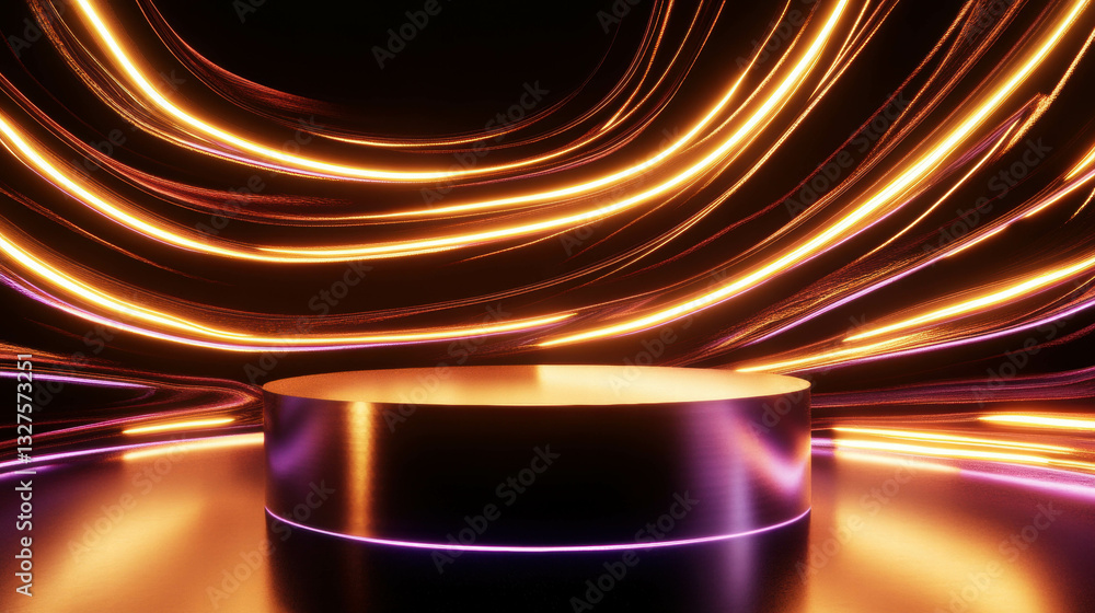 Poster futuristic abstract background with illuminated podium for design and presentation