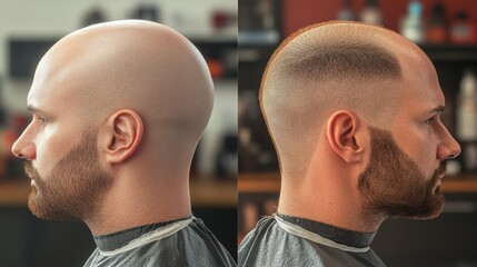 Transformation from bald to thick hair in a barber shop in Saint Petersburg Generative AI