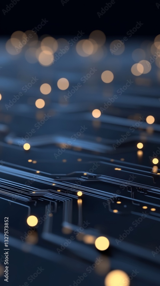 Poster abstract digital network circuit board background with glowing data dots in blue and black colors sh