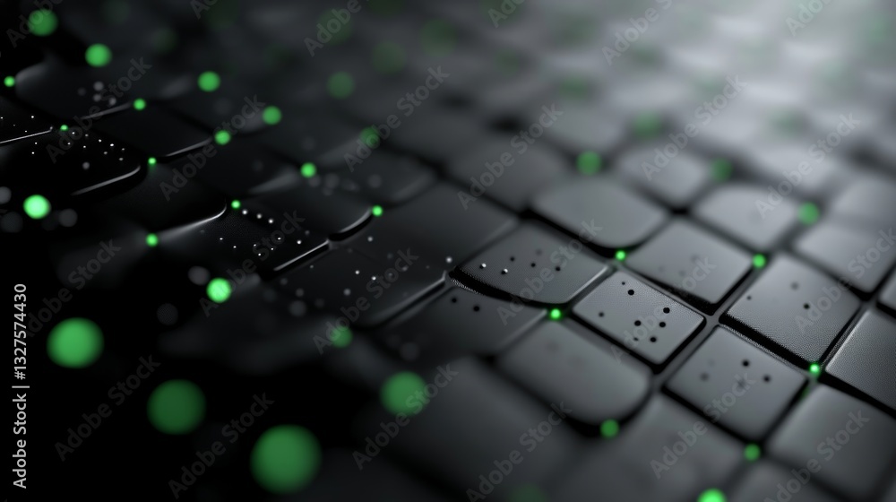 Poster intricate black and green halftone background with grungy dots and cyberpunk elements creating a fut