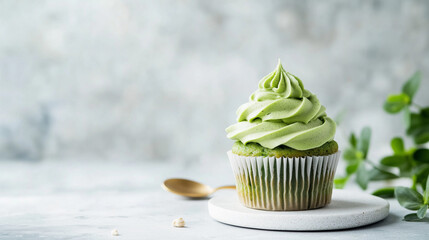 creamy matcha muffin with cashew cream showcasing its smooth, creamy texture and vibrant green hue
