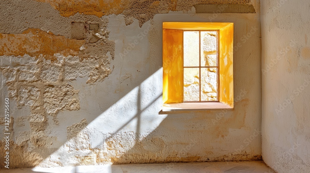 Poster abstract composition of light and shadow patterns on a rough textured wall.