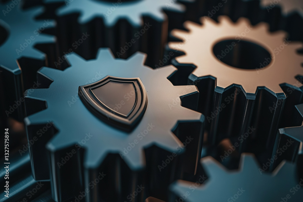 Aufkleber gears with shield symbol representing security in engineering and technology systems