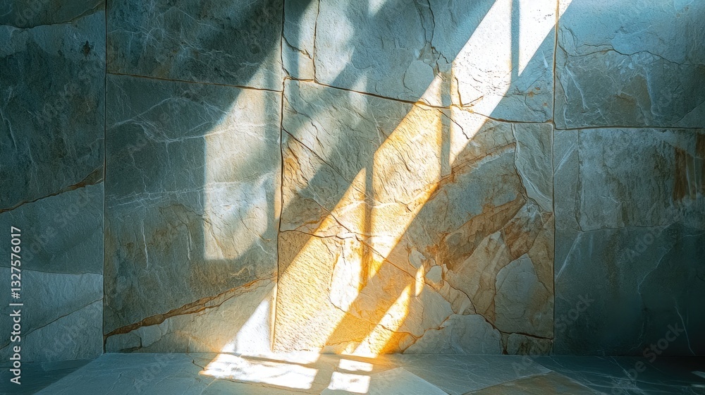 Poster abstract composition of light and shadow patterns on a rough textured wall.