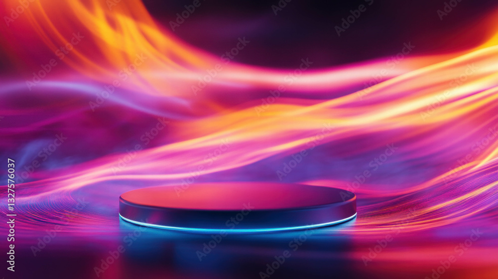 Poster vibrant abstract background with illuminated podium for modern design and display concepts