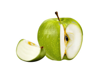 Green apple and slice isolated on white background. Clipping path included.