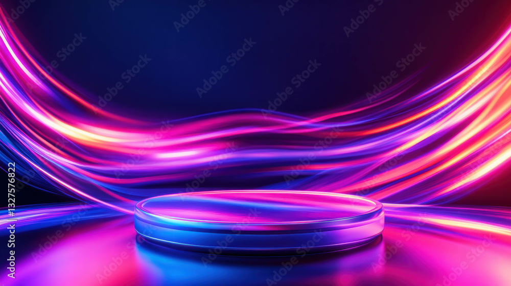 Poster vibrant abstract background with illuminated podium for design and display concepts