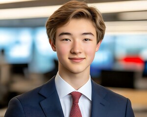 Portrait of a young man, smiling, office background