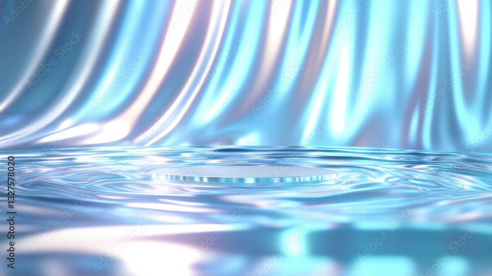 Poster futuristic abstract background with reflective podium for design and display concepts